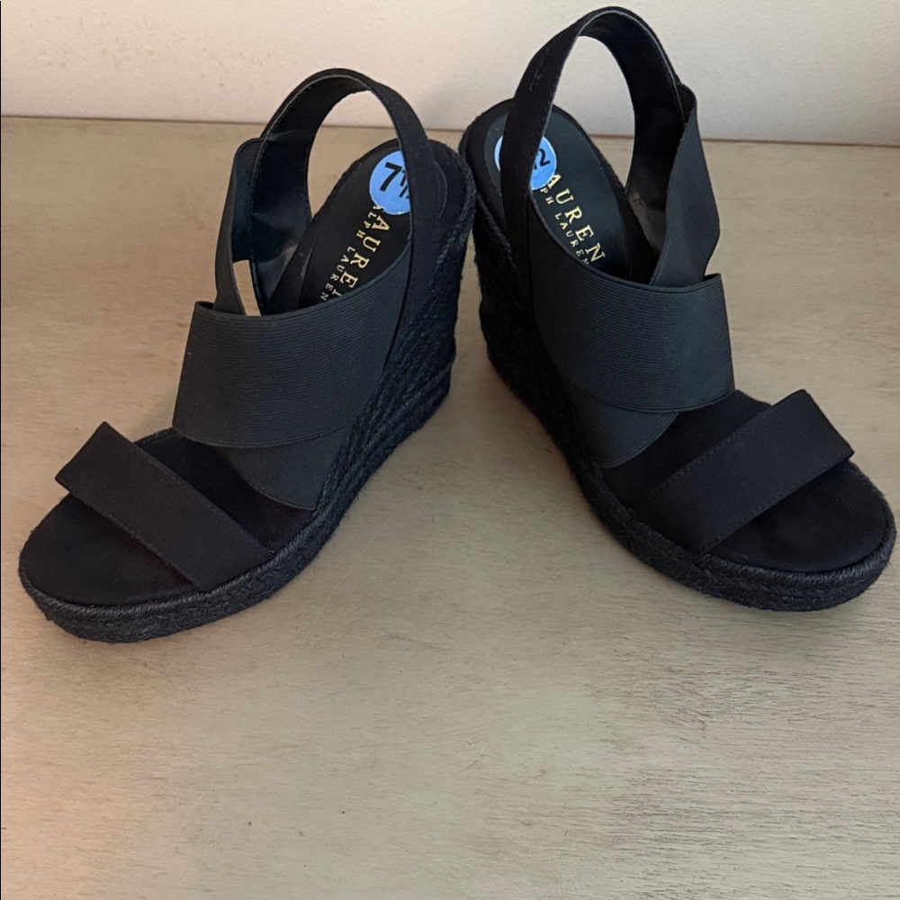 Lauren Ralph Lauren Erica Black Elastic Espadrille Wedge Sandals size 7.5 - Picture 4 of 5
